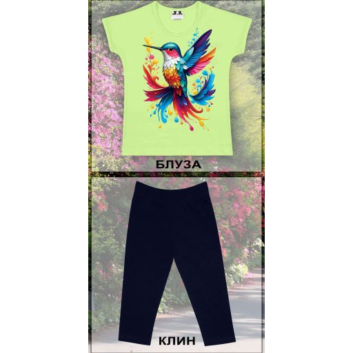 Комбинация 2 части (б/к) с Колибри в резеда