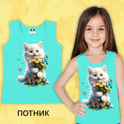 Потник Коте с цветя в мента