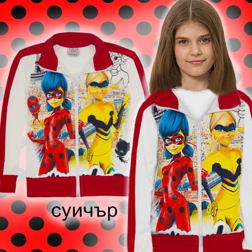 Суичър плътен Калинката в екрю и червено 1