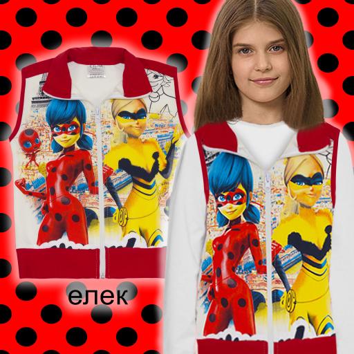 Елек плътен Калинката в екрю и червено