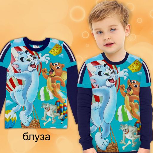 Блуза тънка Том и Джери в морскосиньо