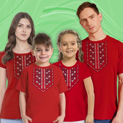 Тениска с фолклорни български мотиви в червено