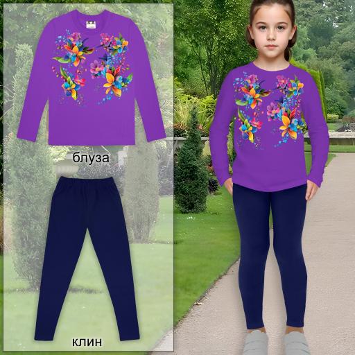 Комплект тънък 2 части (б/к) цветя в виолетово