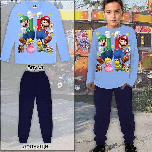 Комплект тънък 2 части (б/д) Супер Марио в синьо