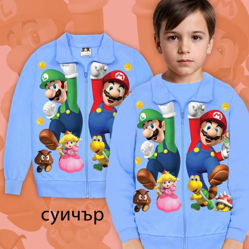 Суичър плътен Супер Марио в синьо