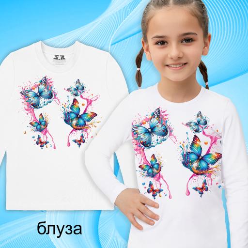 Блуза тънка с пеперуди в бяло