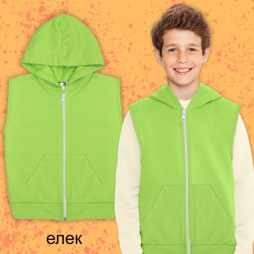 Елек плътен едноцветен с качулка в зелено