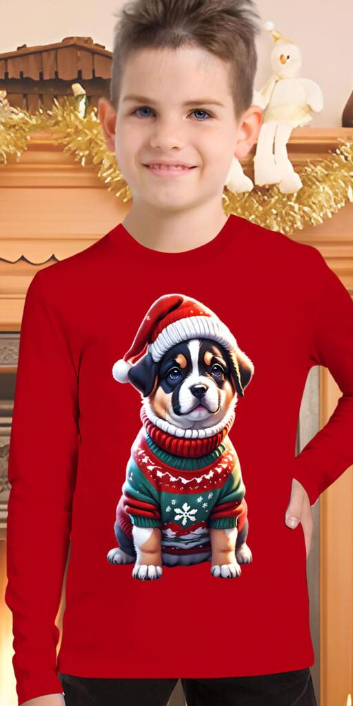 Блуза тънка коледно Куче в червено