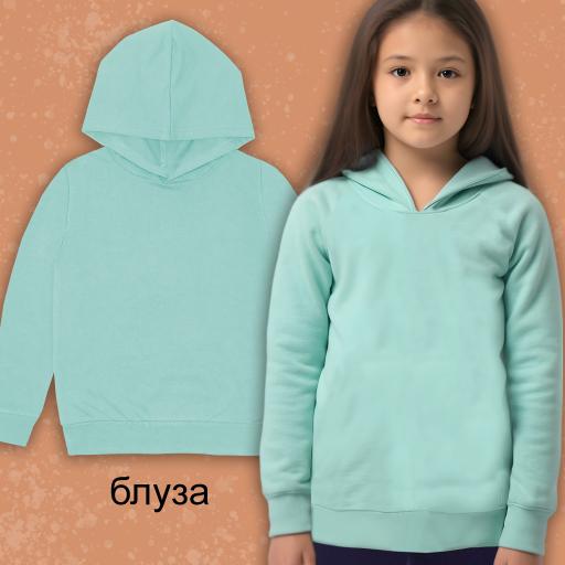 Блуза едноцветна с качулка в небесносиньо