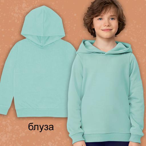 Блуза едноцветна с качулка в небесносиньо