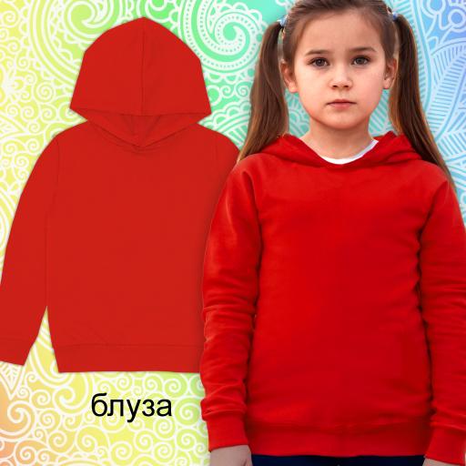 Блуза едноцветна с качулка в червено