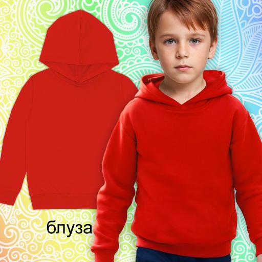 Блуза едноцветна с качулка в червено