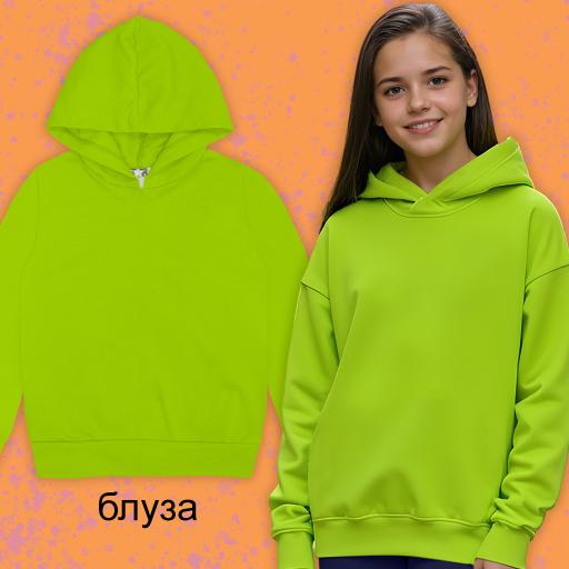 Блуза едноцветна с качулка в зелено