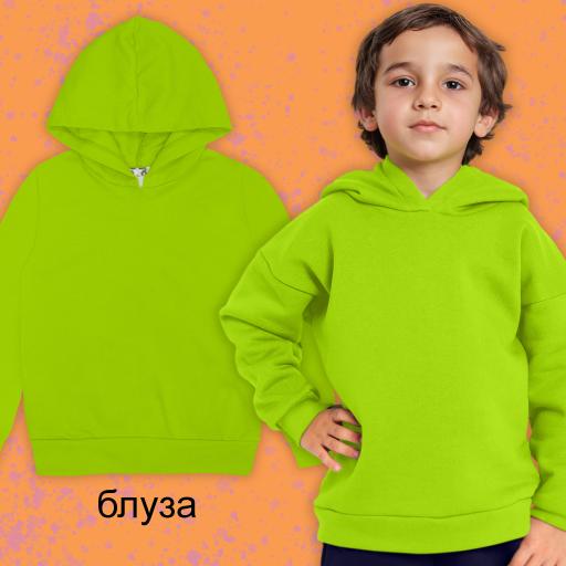 Блуза едноцветна с качулка в зелено