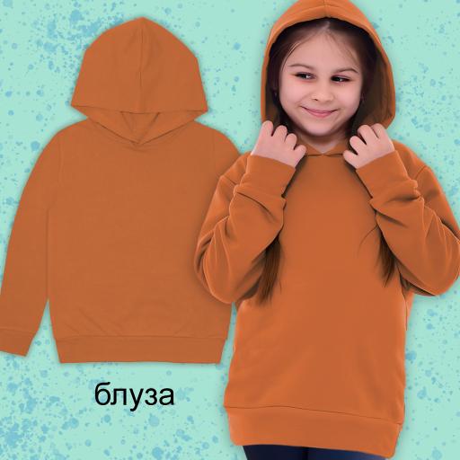 Блуза едноцветна с качулка в кафяво