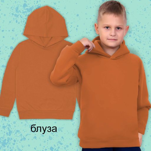 Блуза едноцветна с качулка в кафяво