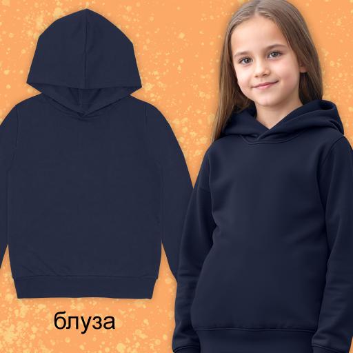 Блуза едноцветна с качулка в тъмносиньо