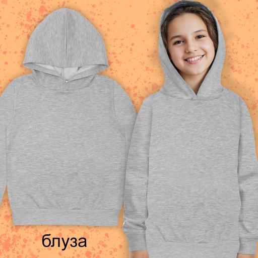 Блуза едноцветна с качулка в сиво