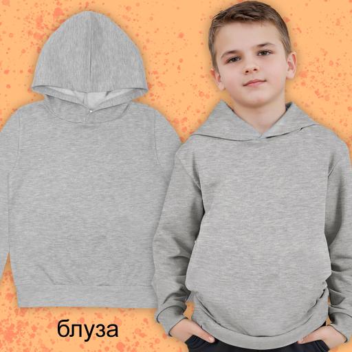 Блуза едноцветна с качулка в сиво