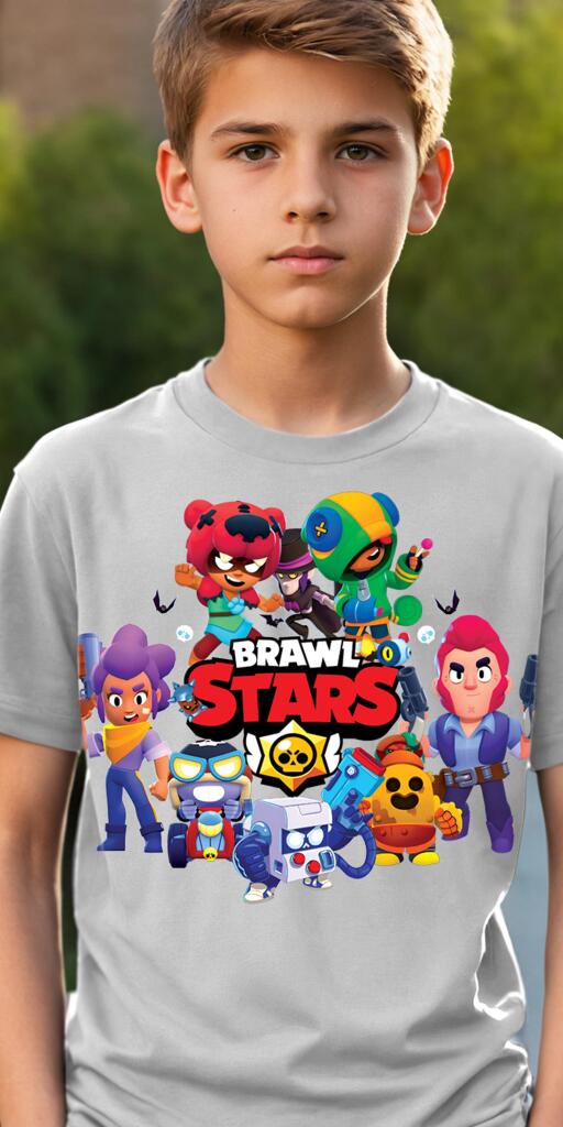 Тениска с Brawl Stars в сиво