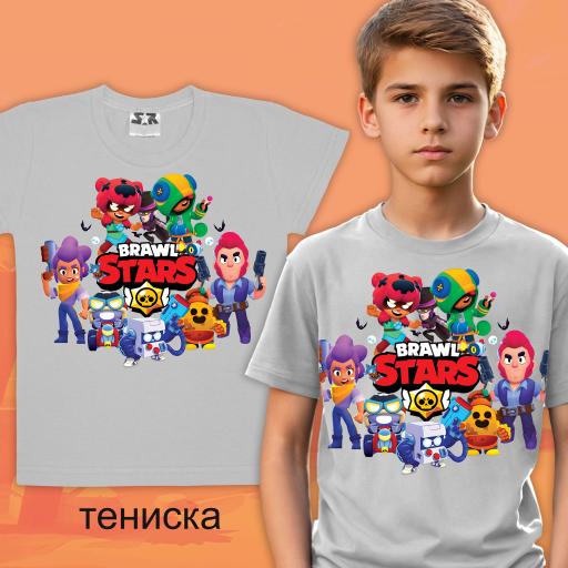 Тениска с Brawl Stars в сиво