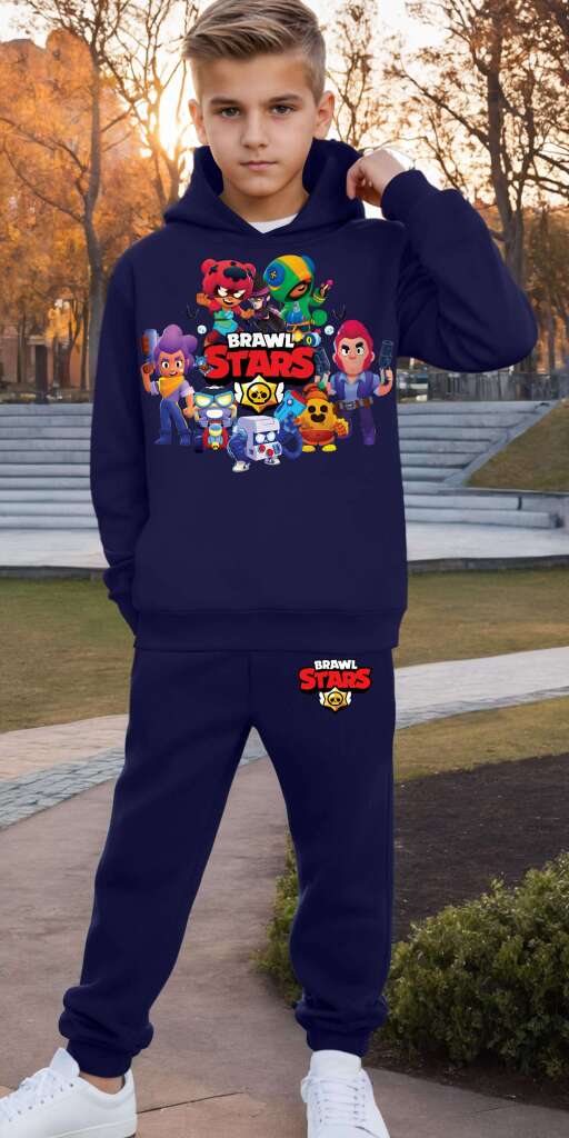 Комплект плътен 2 части (б.к/д) Brawl stars тъмносиньо