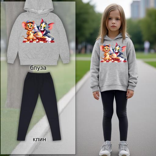 Комплект плътен 2 части (б.к/к) Том и Джери в сиво