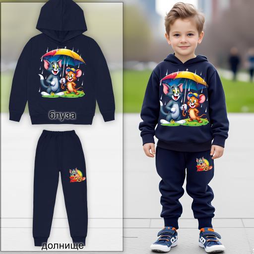 Комплект плътен 2 части (б.к/д) Том и Джери тъмносиньо