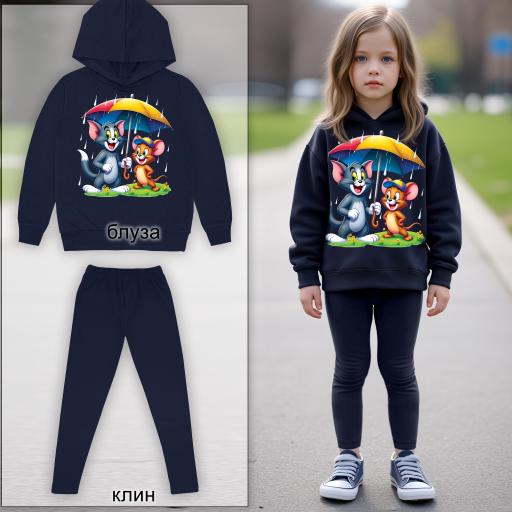 Комплект плътен 2 части (б.к/к) Том и Джери тъмносиньо