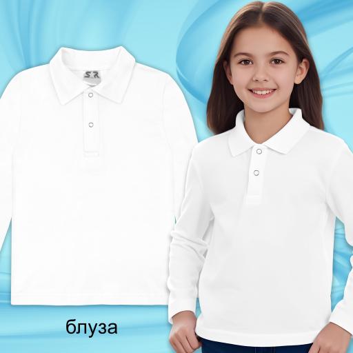 Блуза тънка дълъг ръкав с яка в бяло