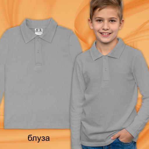 Блуза тънка дълъг ръкав с яка в сиво