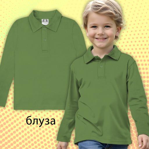 Блуза тънка дълъг ръкав с яка в зелено