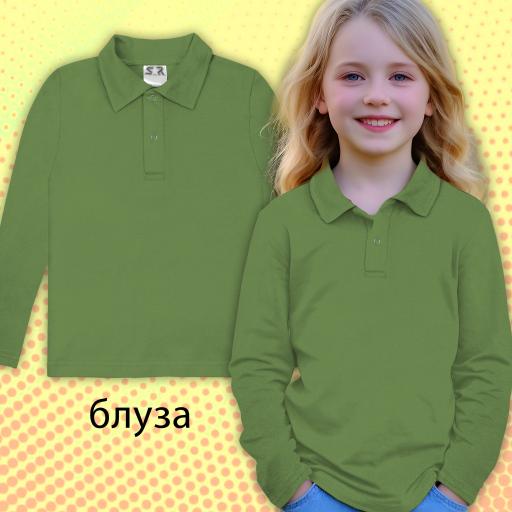 Блуза тънка дълъг ръкав с яка в зелено