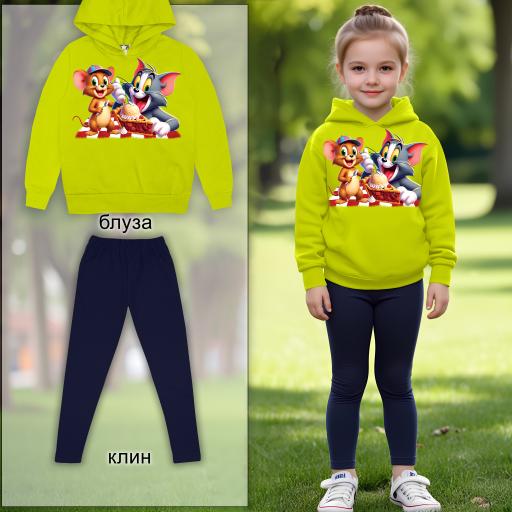 Комплект плътен 2 части (б.к./к) Том и Джери резеда