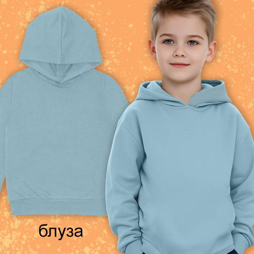 Блуза едноцветна с качулка в синьо