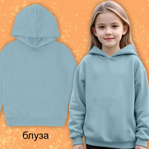 Блуза едноцветна с качулка в синьо