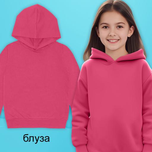 Блуза едноцветна с качулка бонбонено розово