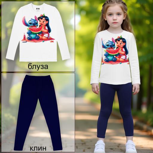 Комплект тънък 2 части (б/к) Лило и Стич в бяло