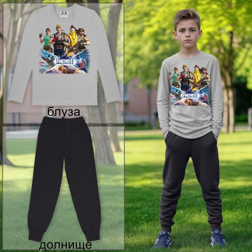 Комплект тънък 2 части (б/д) Фортнайт в сиво