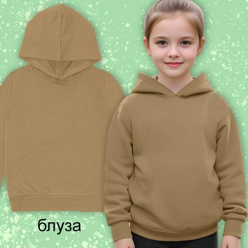 Блуза едноцветна с качулка в хаки