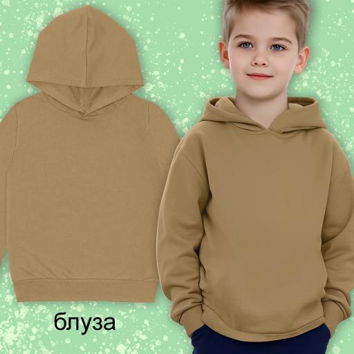 Блуза едноцветна с качулка в хаки