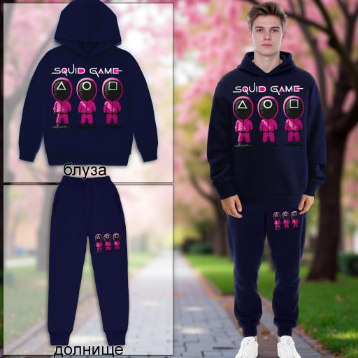 Комплект плътен 2 части (б.к/д) Скуид гейм тъмносиньо