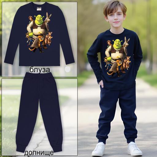 Комплект тънък 2 части (б/д) Шрек в тъмносиньо