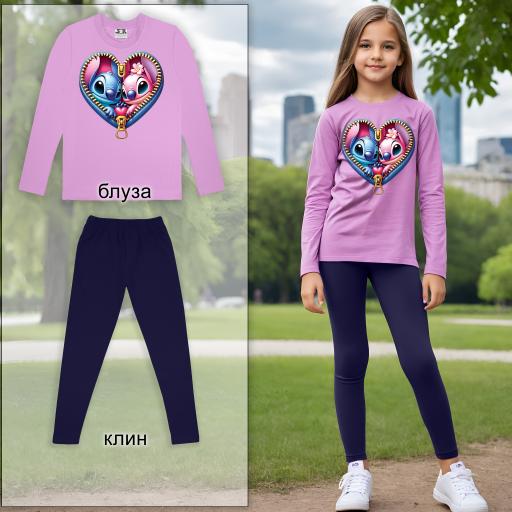 Комплект тънък 2 части (б/к) Стич и Ейнджъл в виолетово