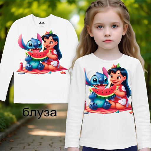 Блуза тънка Лило и Стич в бяло