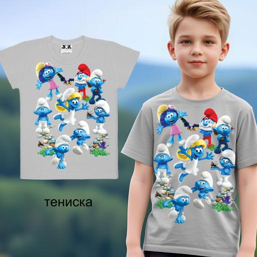 Тениска Смърфовете в сиво