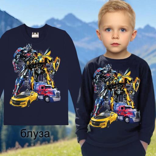 Тъмносиня блуза с дълъг ръкав и герои от Трансформърс за момче