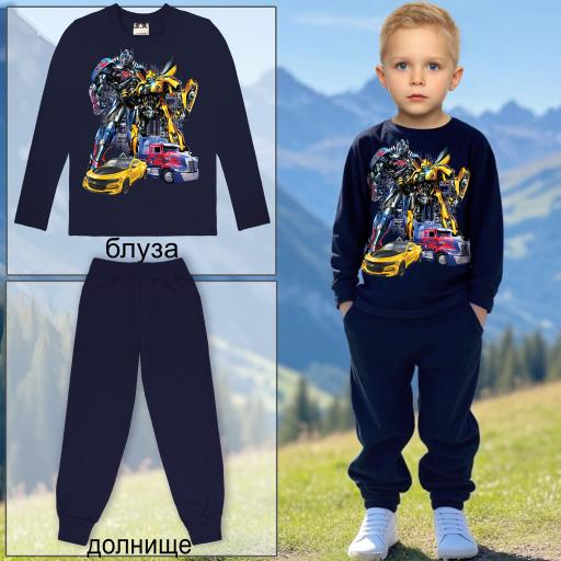 Комплект за момче с тъмносиня блуза с Трансформърс и спортно долнище