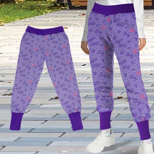 Долнище тънко с цветя във виолетово