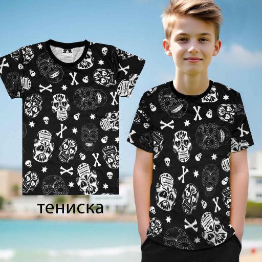 Тениска с черепи в черно